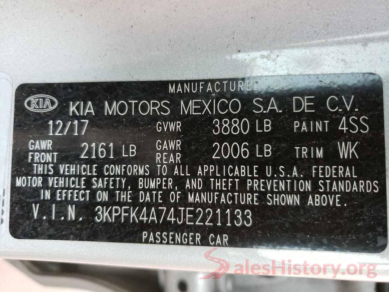 3KPFK4A74JE221133 2018 KIA FORTE