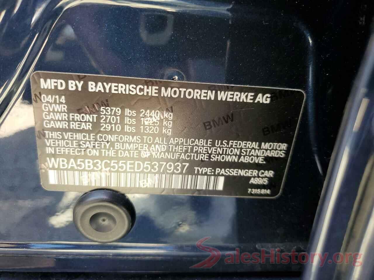 WBA5B3C55ED537937 2014 BMW 5 SERIES