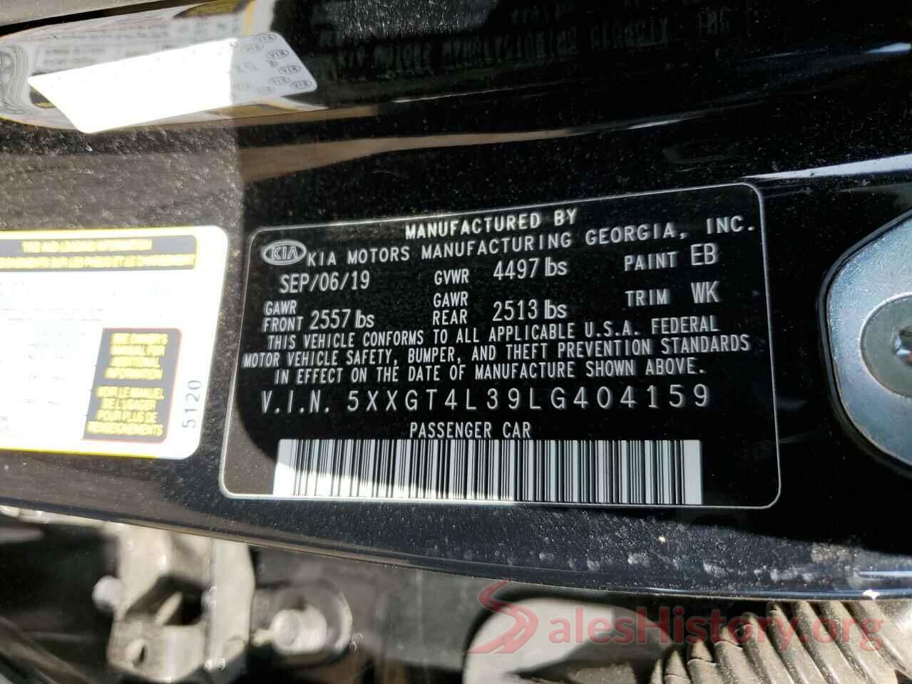 5XXGT4L39LG404159 2020 KIA OPTIMA