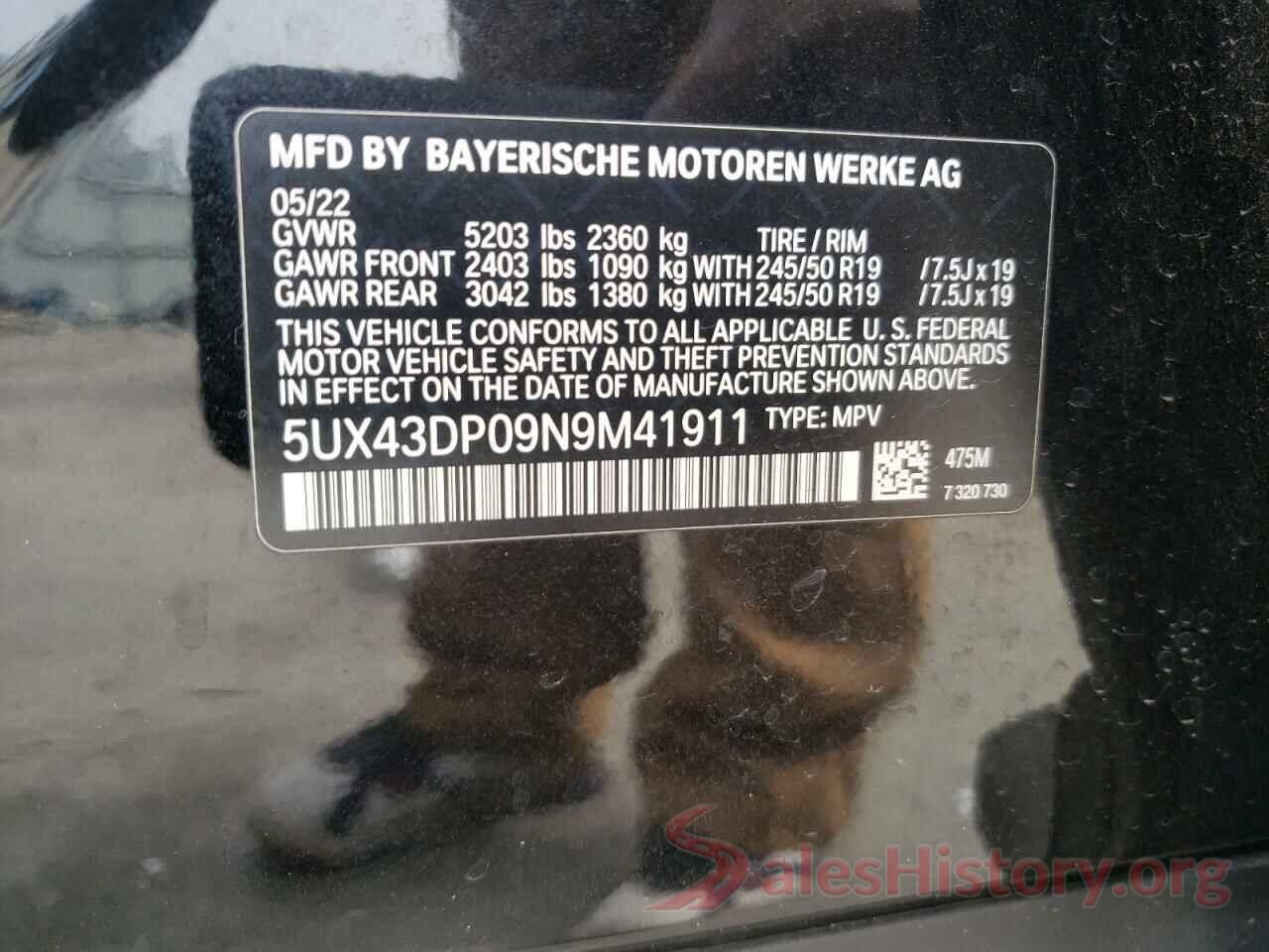 5UX43DP09N9M41911 2022 BMW X3