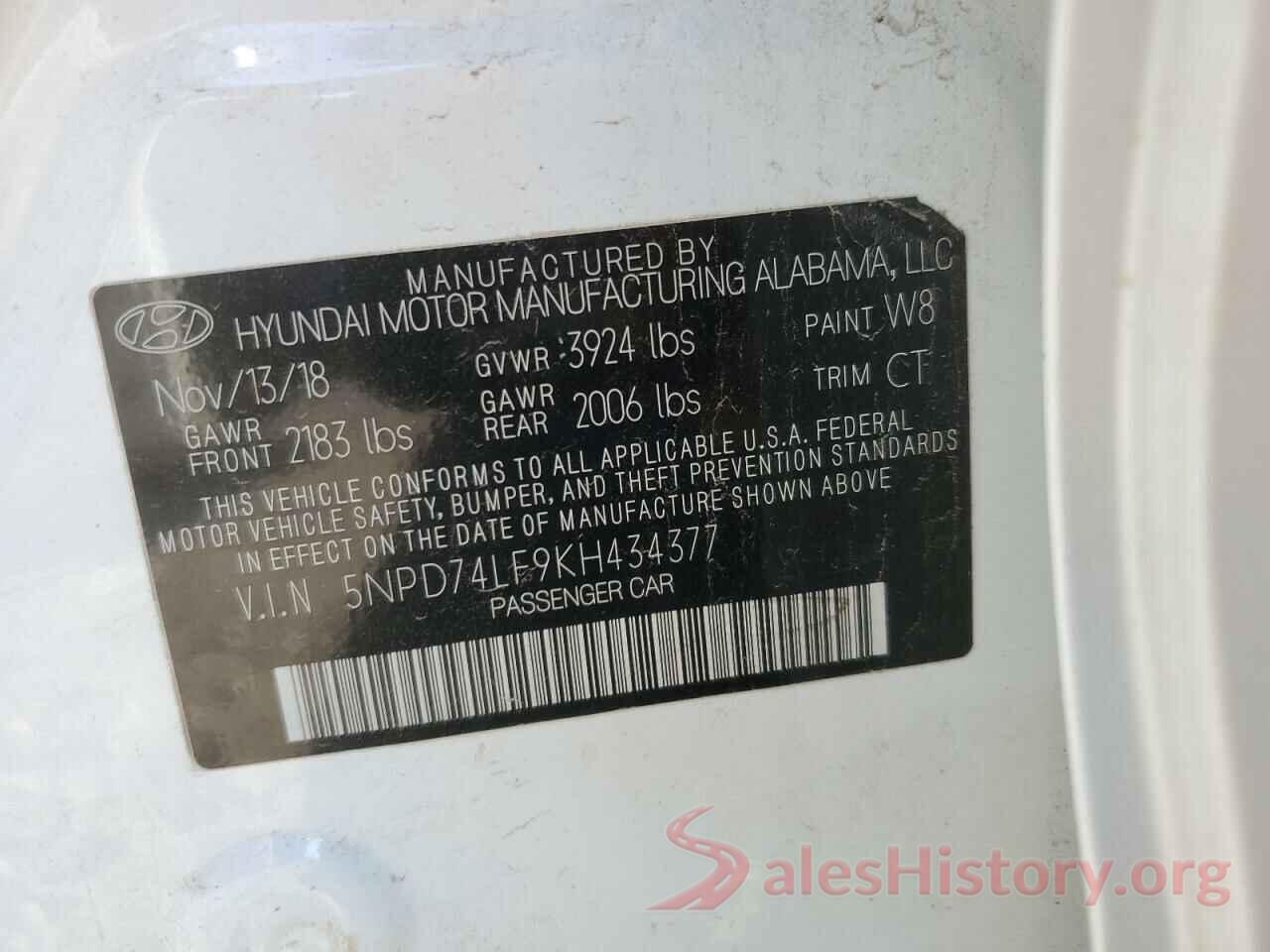 5NPD74LF9KH434377 2019 HYUNDAI ELANTRA