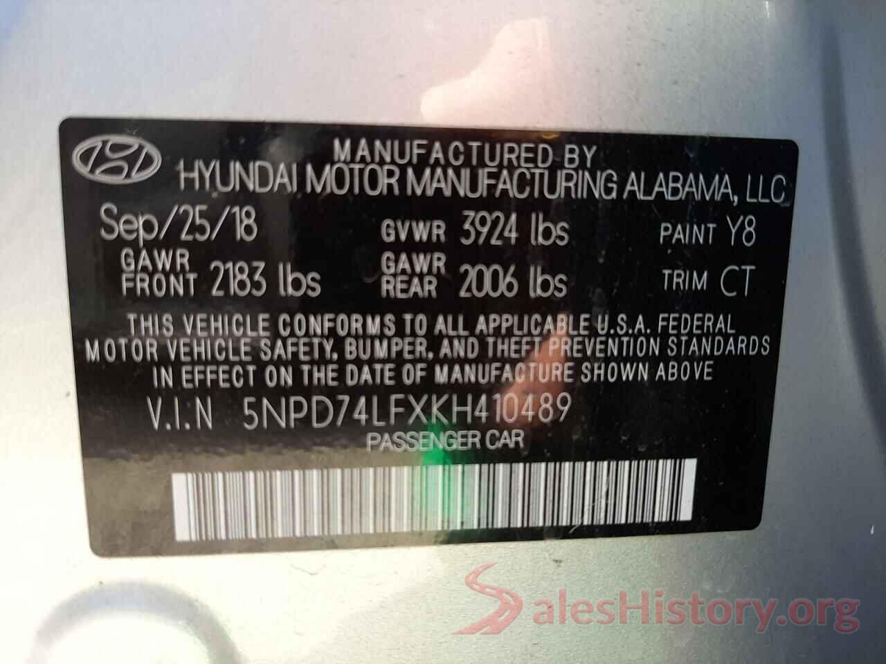 5NPD74LFXKH410489 2019 HYUNDAI ELANTRA