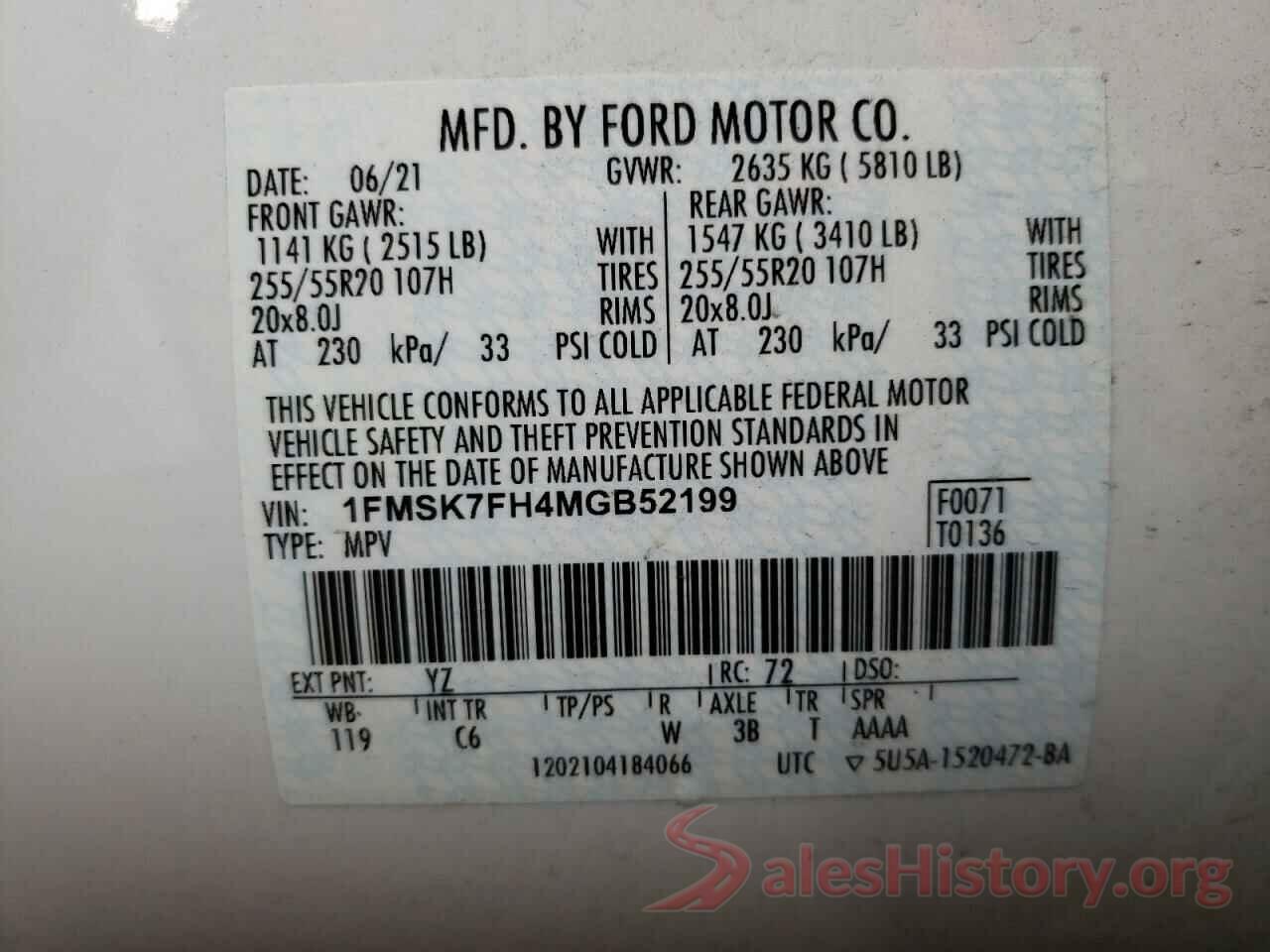 1FMSK7FH4MGB52199 2021 FORD EXPLORER