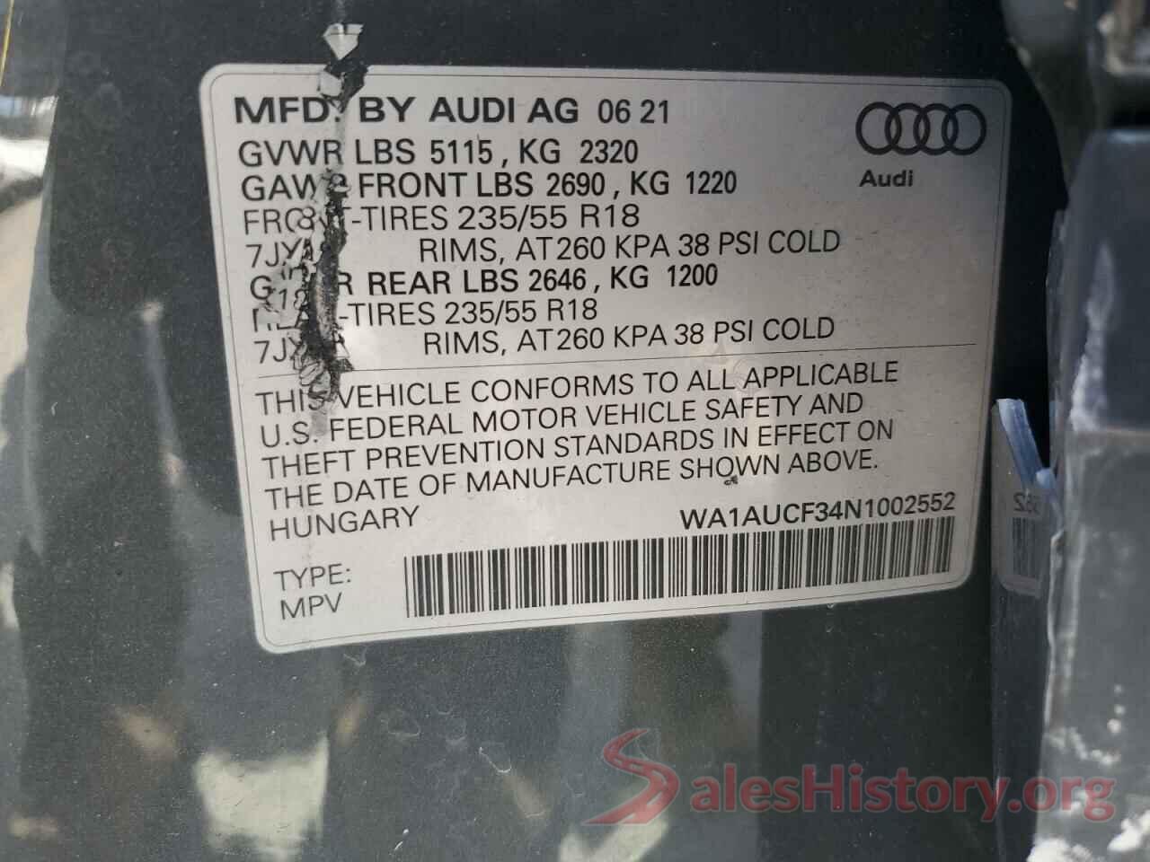 WA1AUCF34N1002552 2022 AUDI Q3