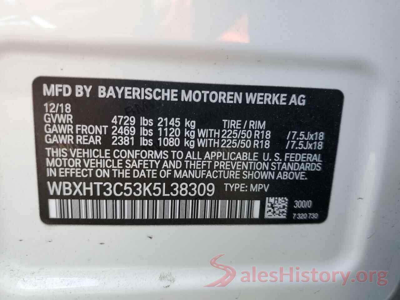 WBXHT3C53K5L38309 2019 BMW X1