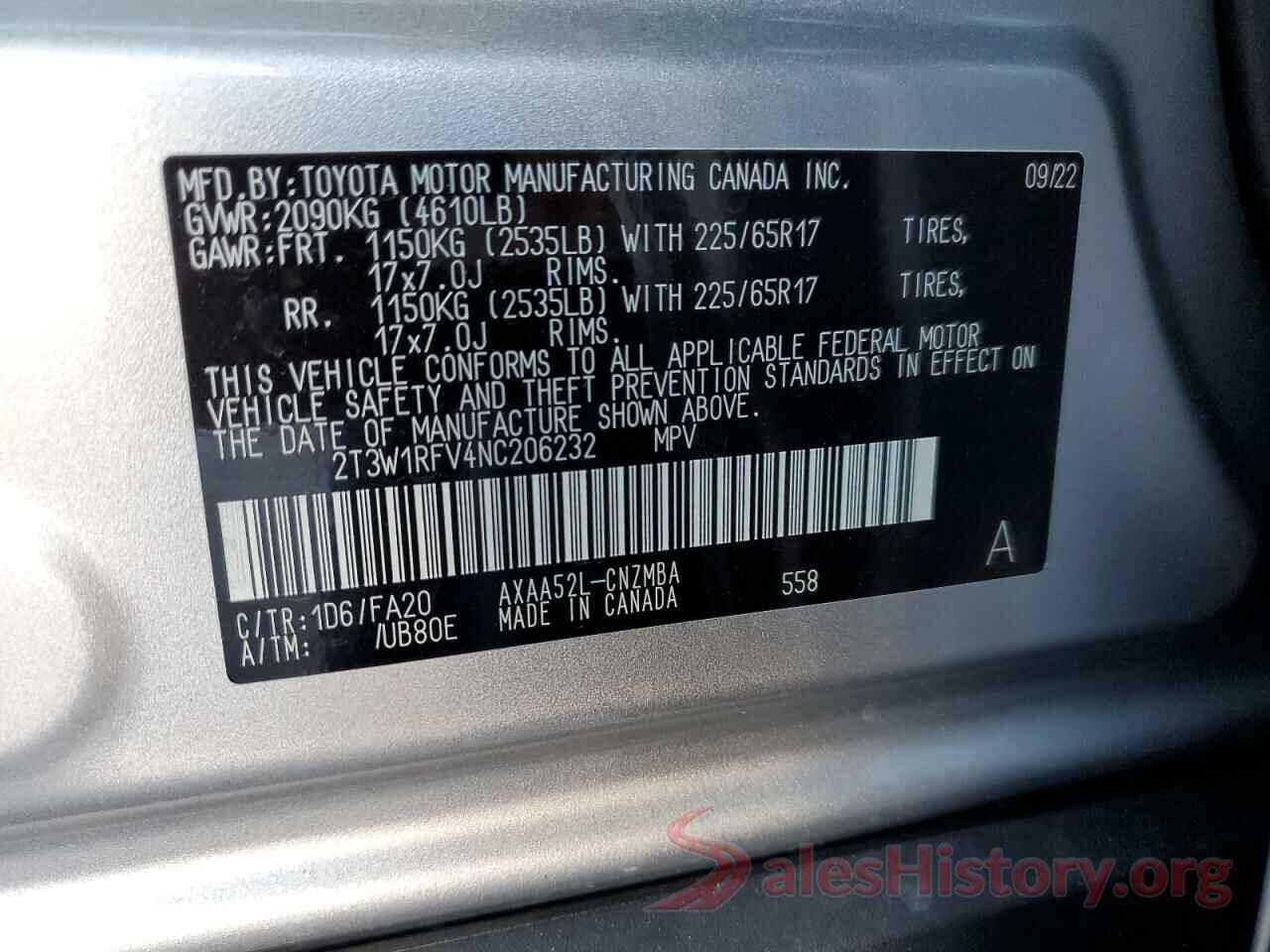 2T3W1RFV4NC206232 2022 TOYOTA RAV4