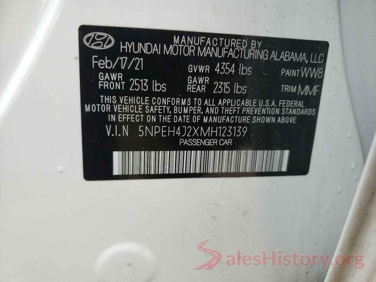 5NPEH4J2XMH123139 2021 HYUNDAI SONATA