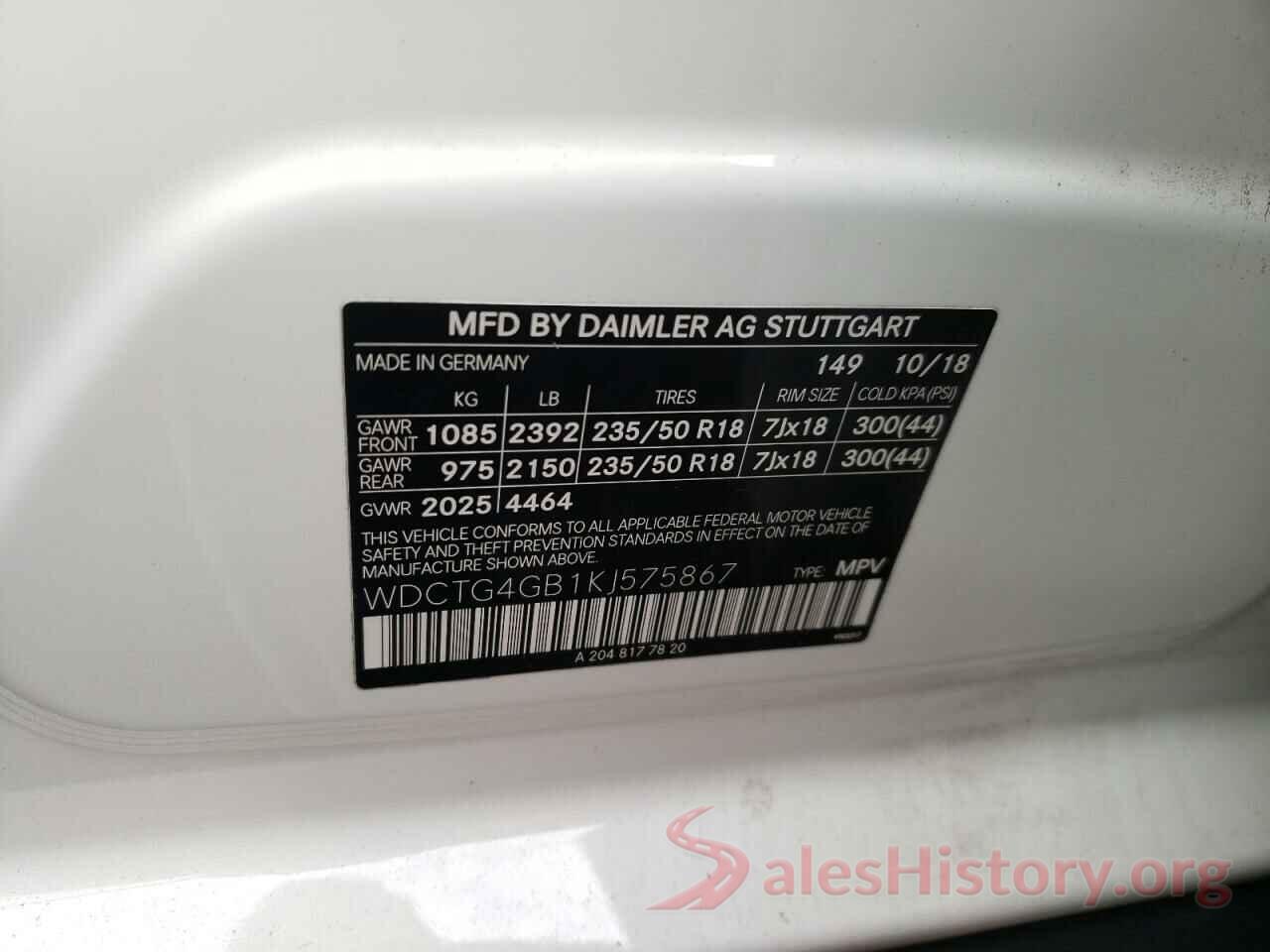 WDCTG4GB1KJ575867 2019 MERCEDES-BENZ GLA-CLASS