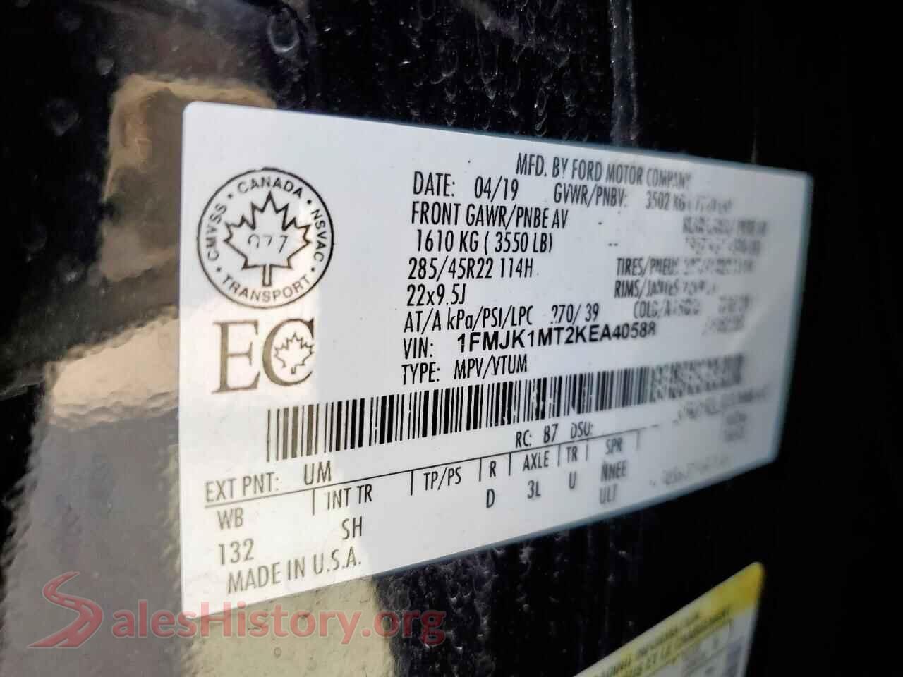 2019 FORD EXPEDITION VIN 1FMJK1MT2KEA40588, trunk area