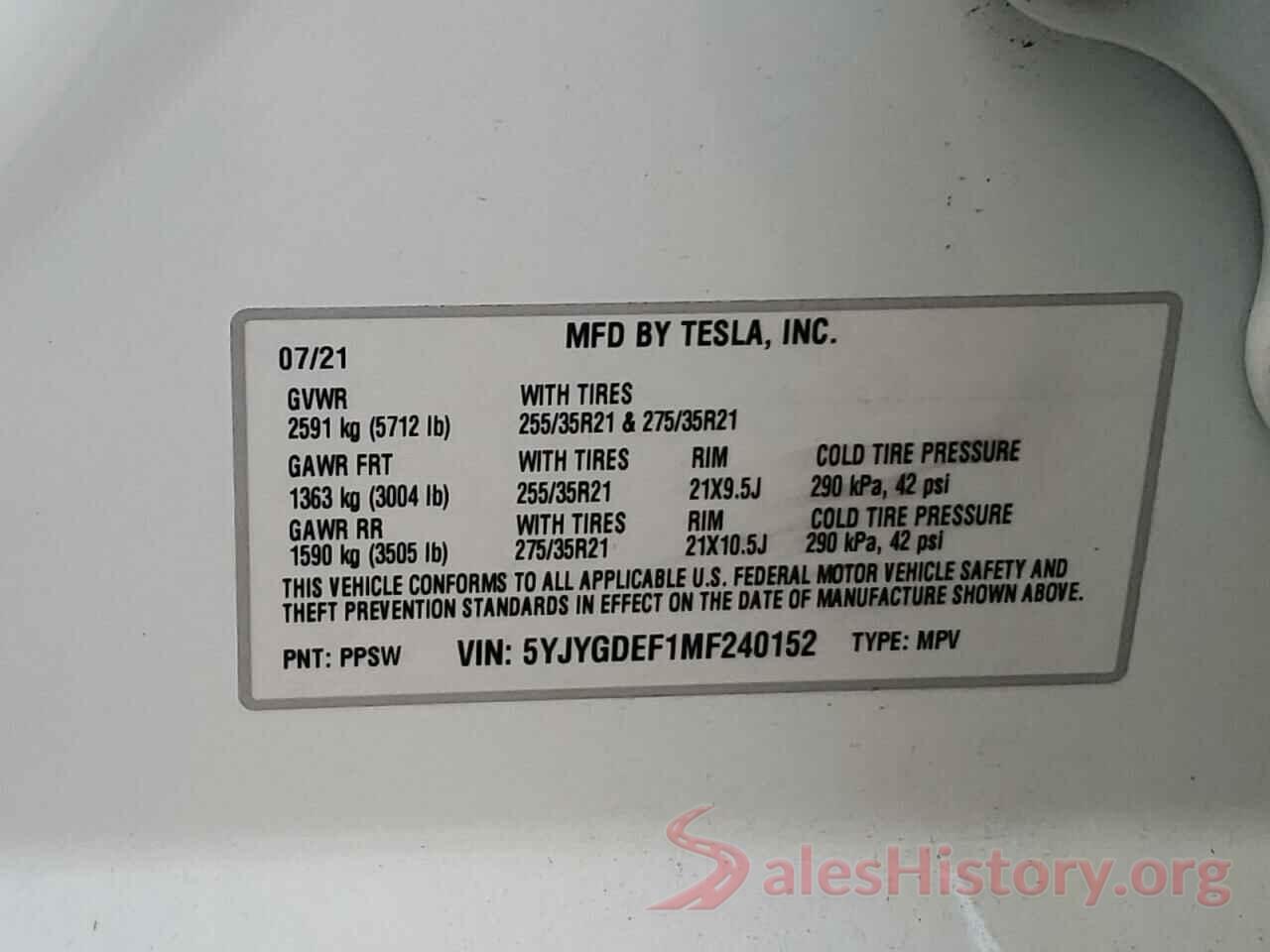 5YJYGDEF1MF240152 2021 TESLA MODEL Y