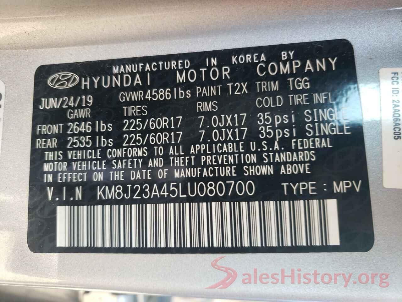 KM8J23A45LU080700 2020 HYUNDAI TUCSON