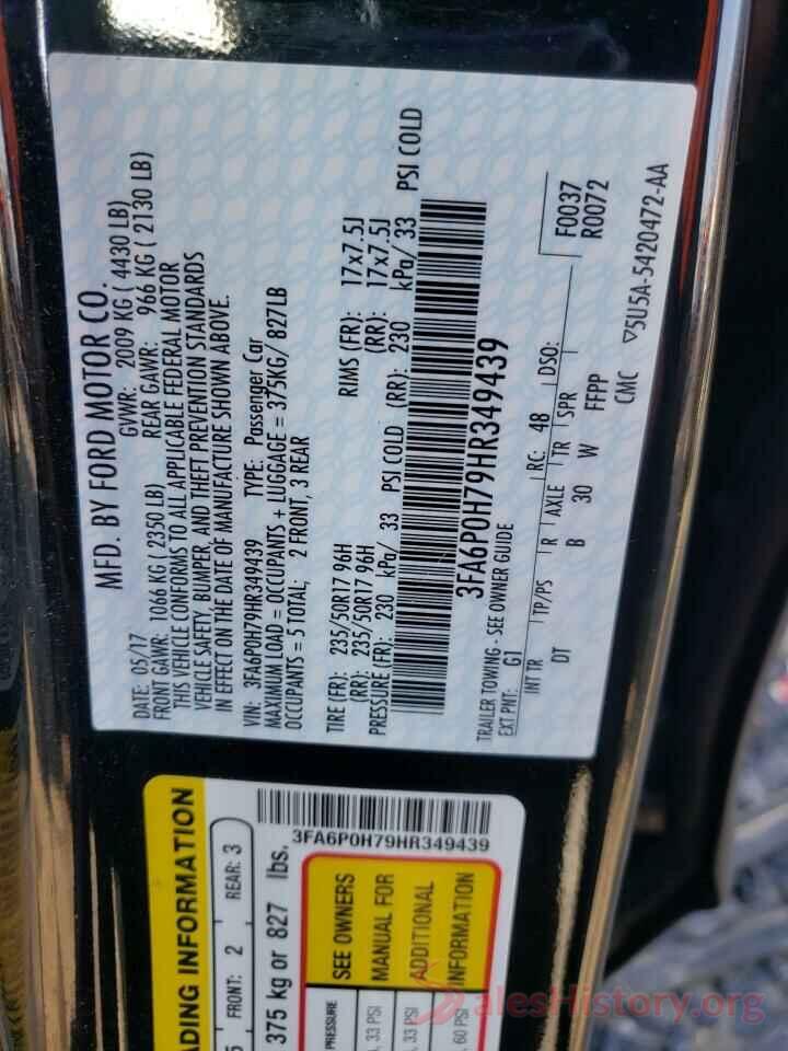 3FA6P0H79HR349439 2017 FORD FUSION