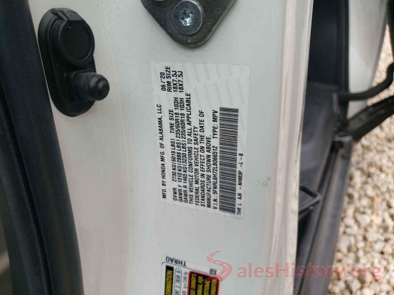 5FNRL6H72LB066512 2020 HONDA ODYSSEY