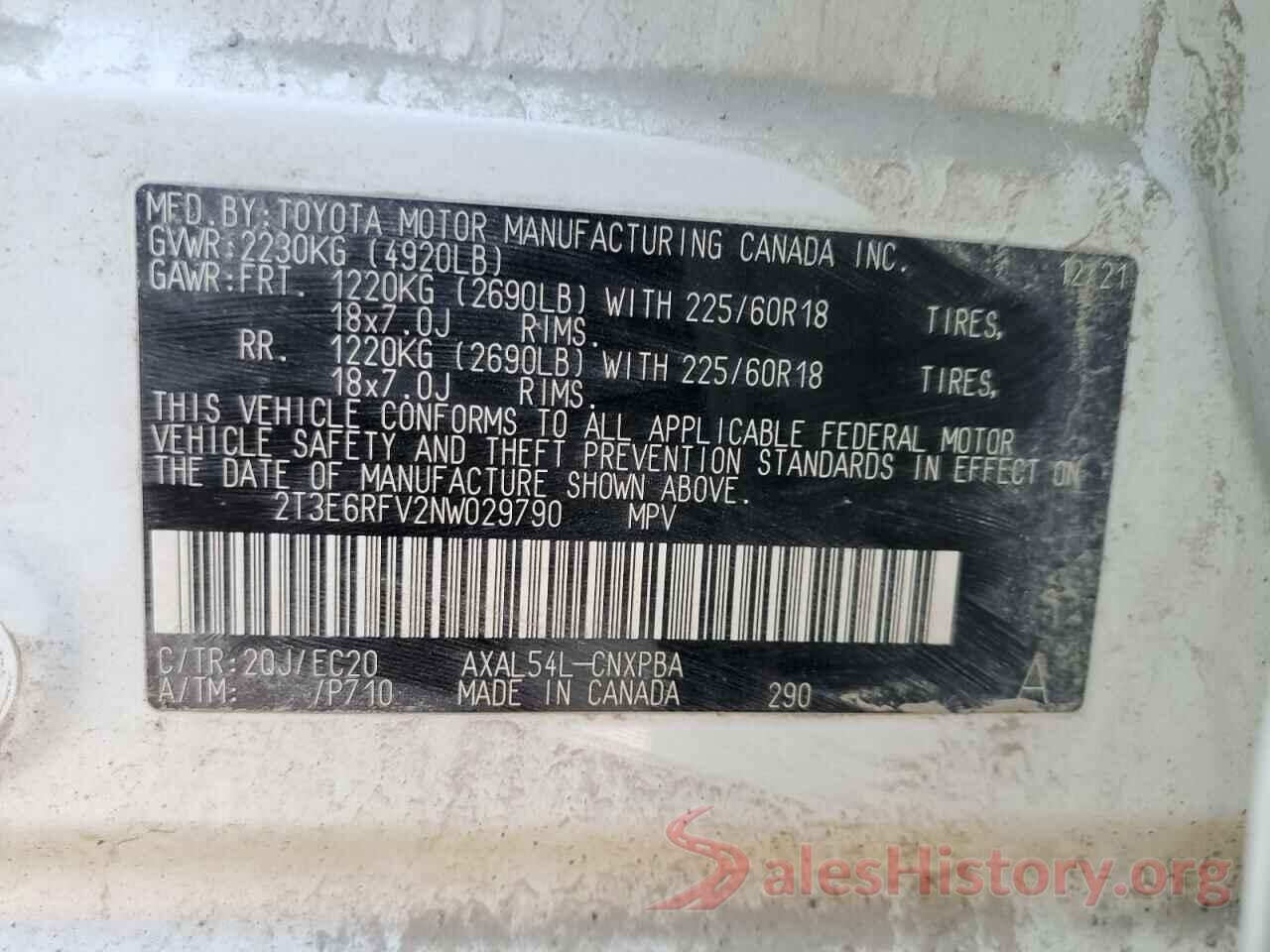 2T3E6RFV2NW029790 2022 TOYOTA RAV4