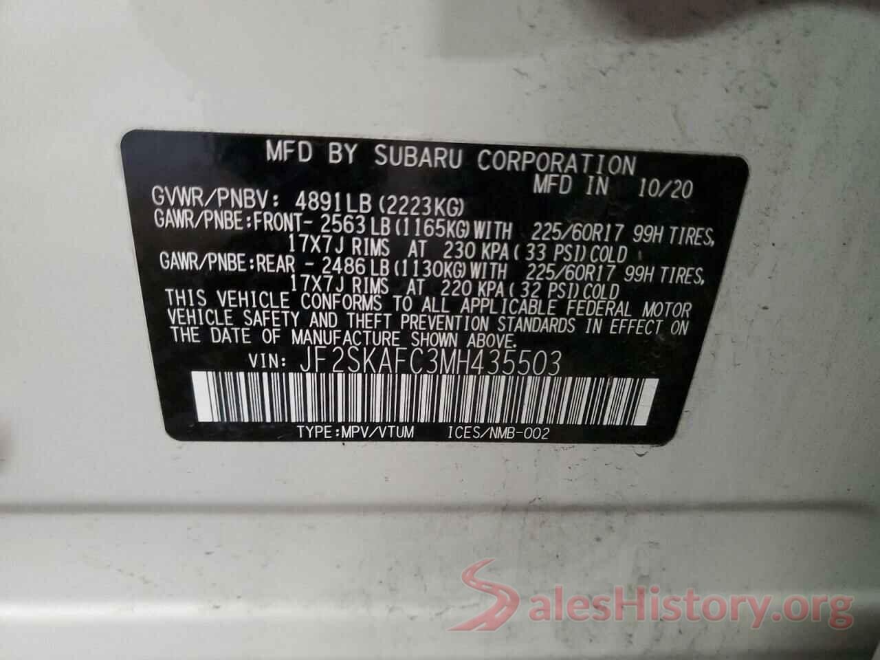 JF2SKAFC3MH435503 2021 SUBARU FORESTER