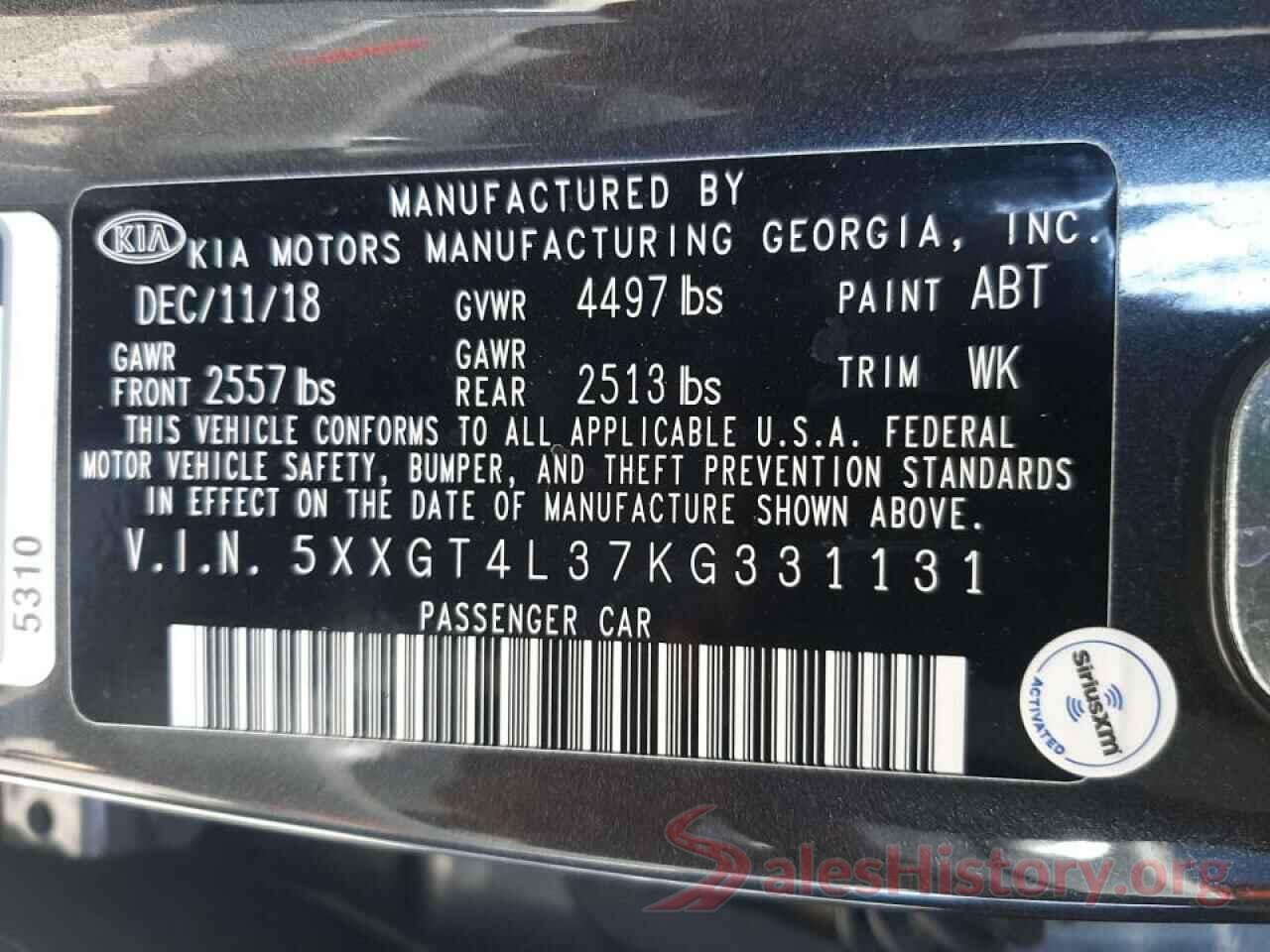 5XXGT4L37KG331131 2019 KIA OPTIMA