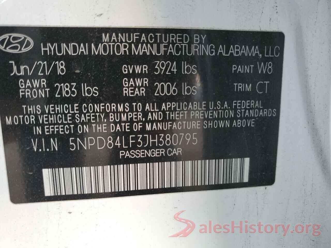 5NPD84LF3JH380795 2018 HYUNDAI ELANTRA