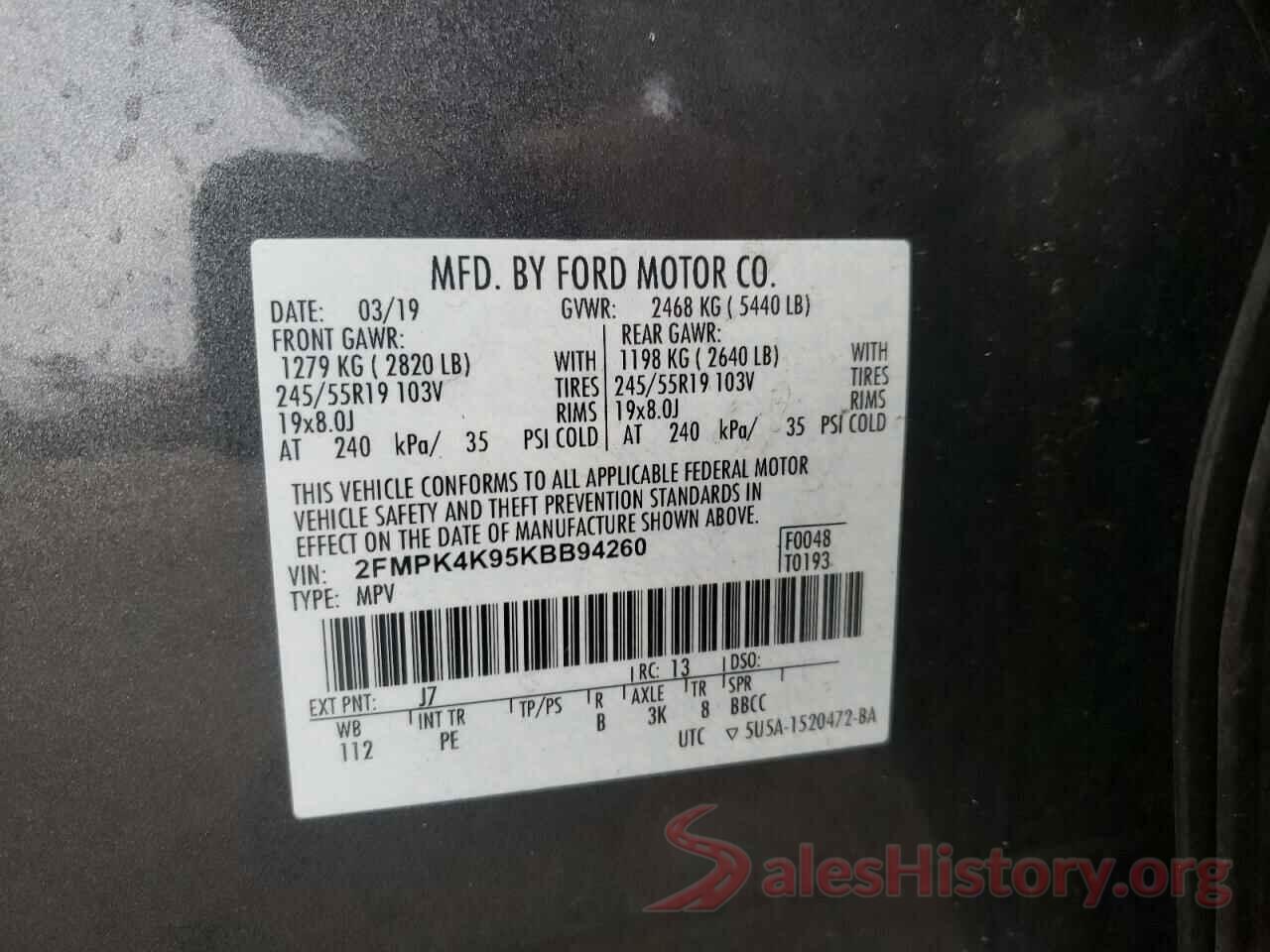 2FMPK4K95KBB94260 2019 FORD EDGE