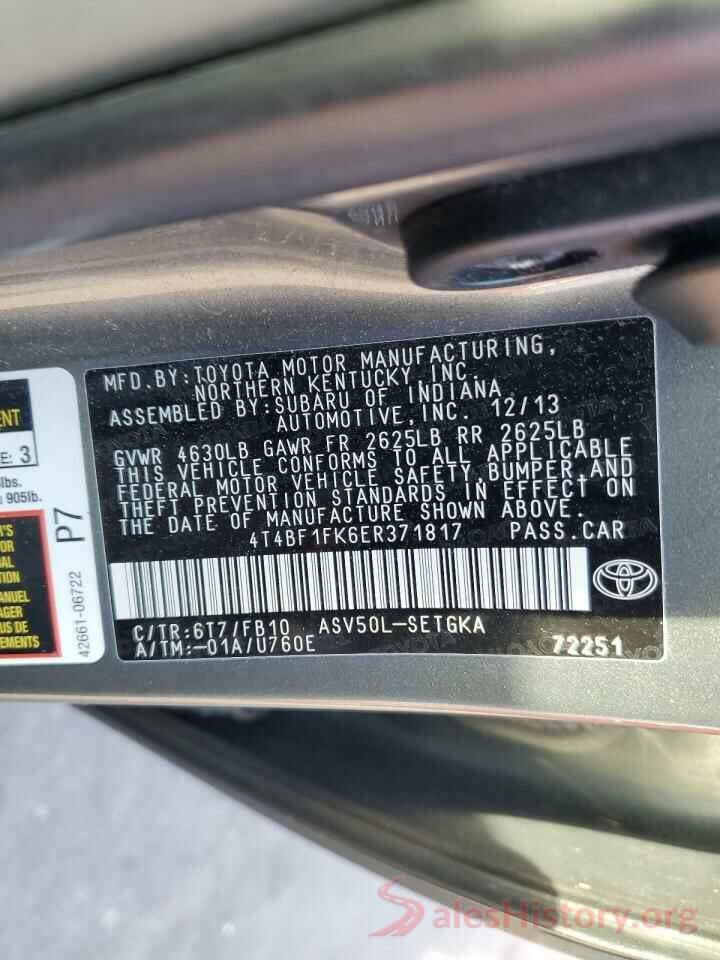 4T4BF1FK6ER371817 2014 TOYOTA CAMRY