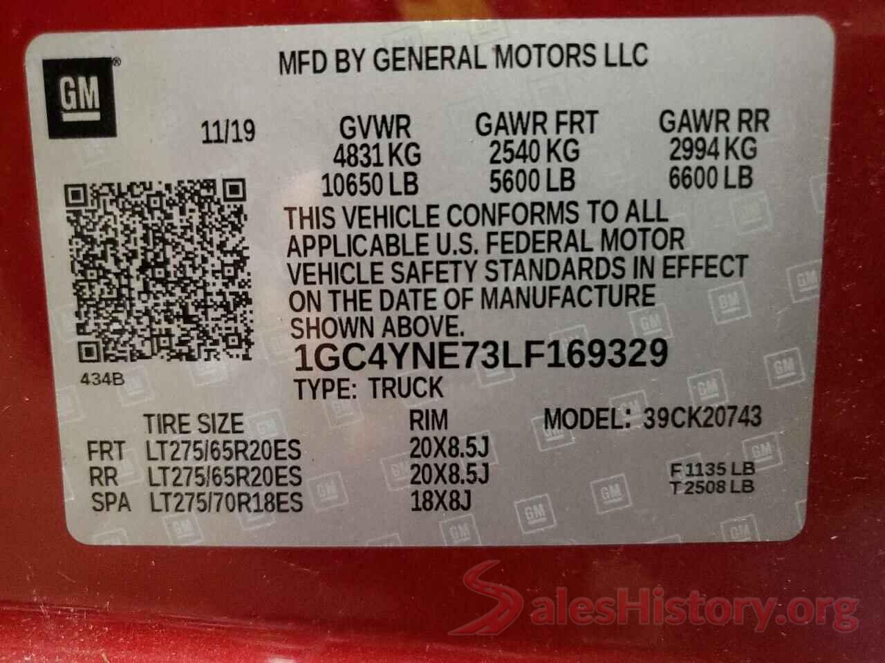 1GC4YNE73LF169329 2020 CHEVROLET SILVERADO