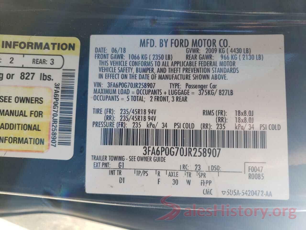 3FA6P0G70JR258907 2018 FORD FUSION