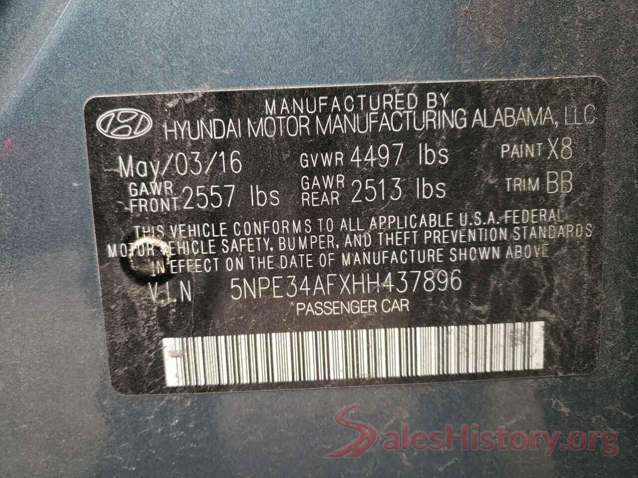 5NPE34AFXHH437896 2017 HYUNDAI SONATA