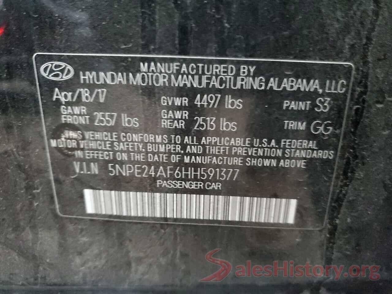 5NPE24AF6HH591377 2017 HYUNDAI SONATA