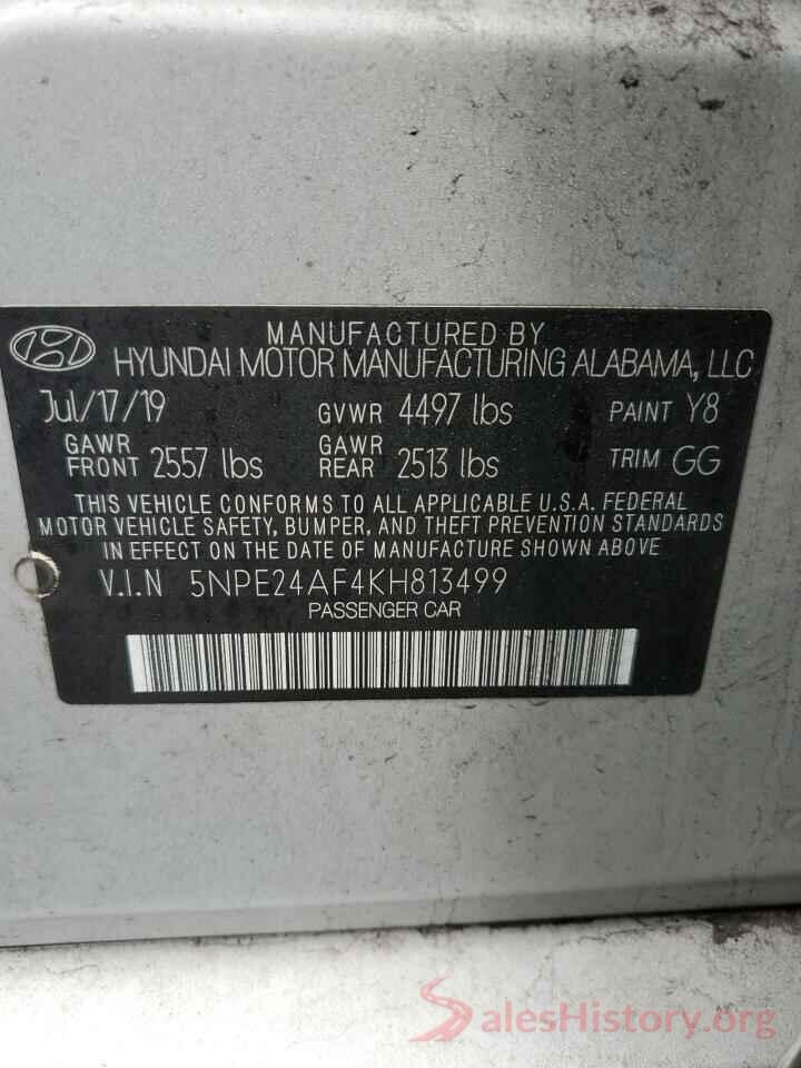 5NPE24AF4KH813499 2019 HYUNDAI SONATA