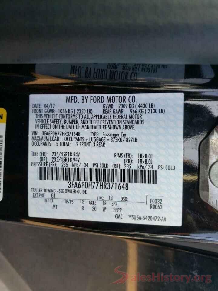 3FA6P0H77HR371648 2017 FORD FUSION