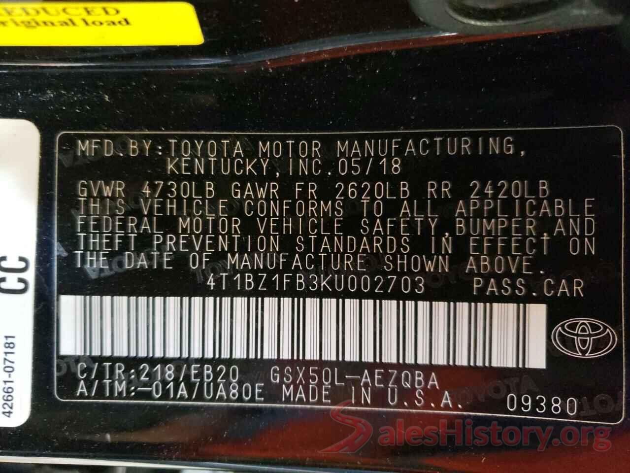 4T1BZ1FB3KU002703 2019 TOYOTA AVALON