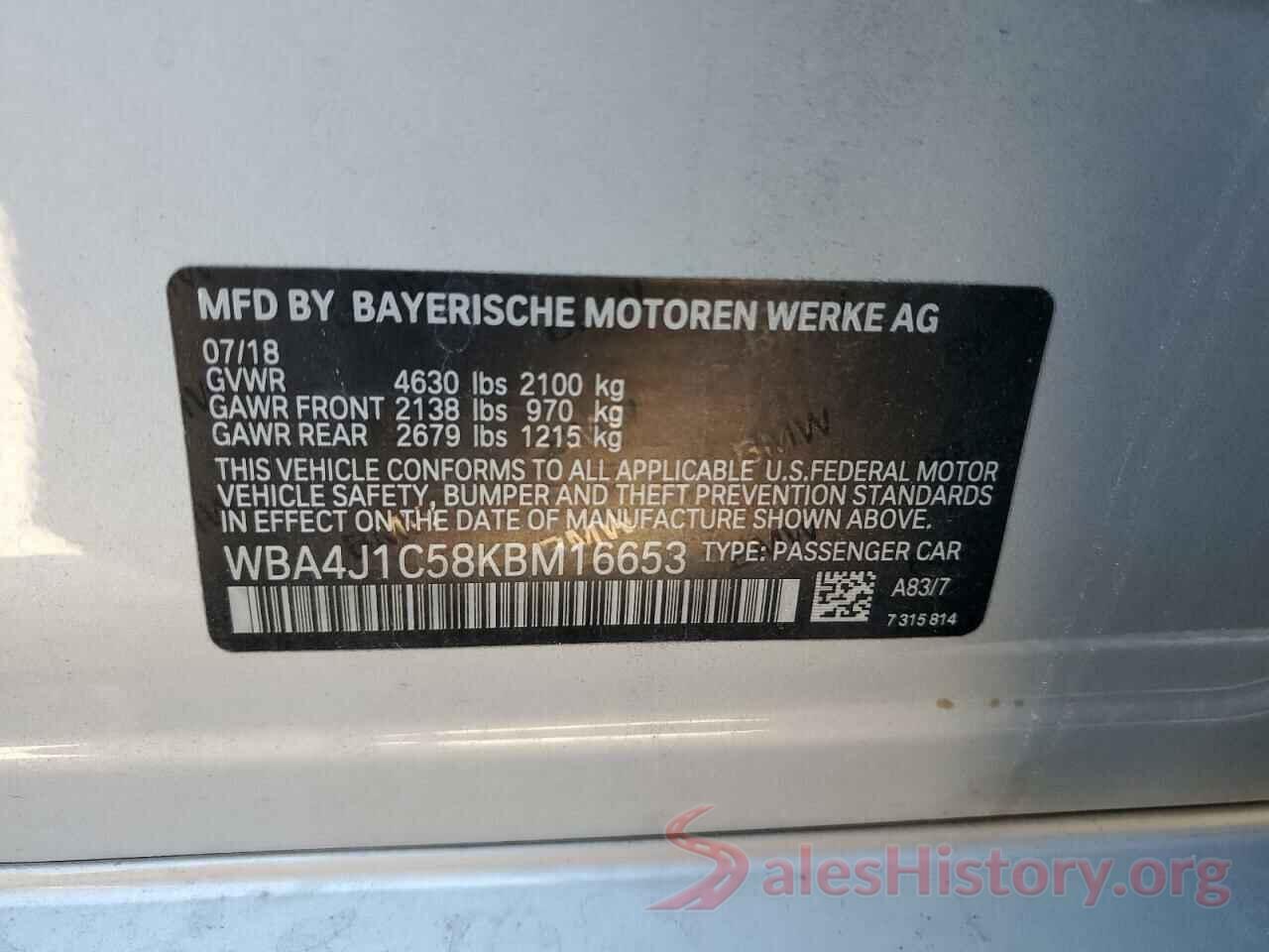 WBA4J1C58KBM16653 2019 BMW 4 SERIES