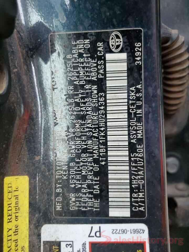 4T1BF1FK4HU294363 2017 TOYOTA CAMRY