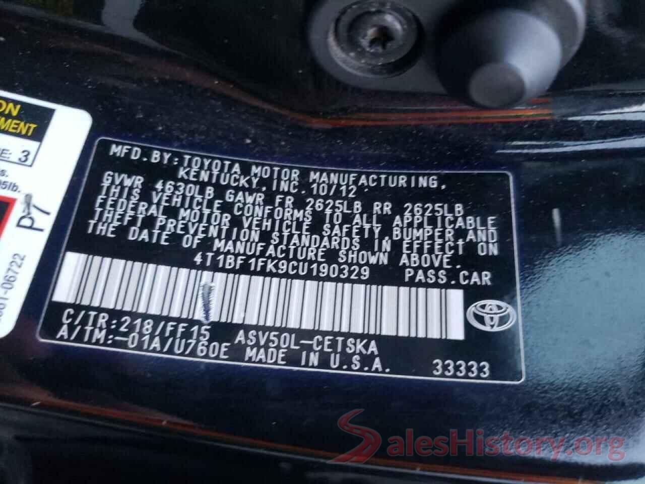 4T1BF1FK9CU190329 2012 TOYOTA CAMRY