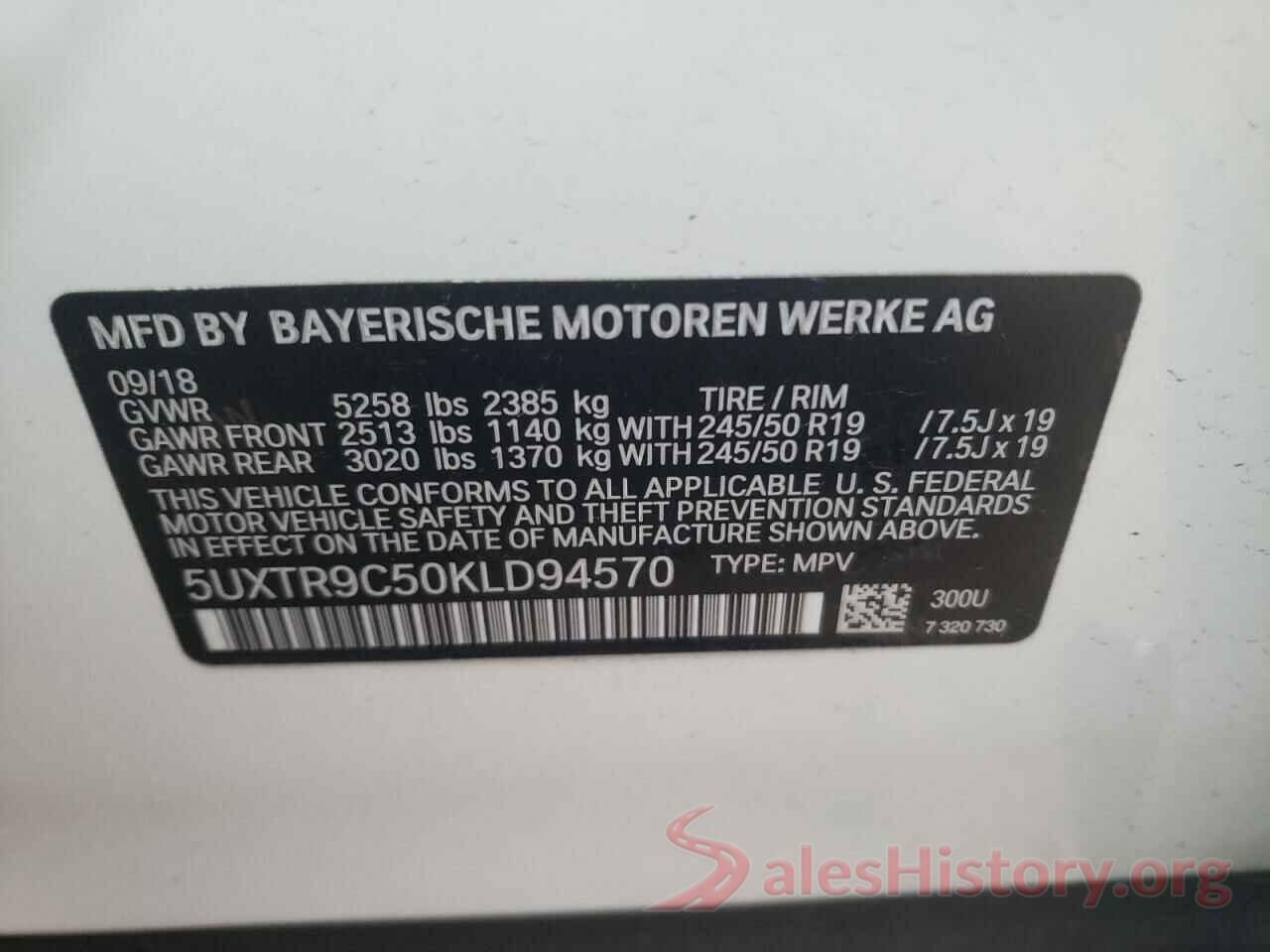 5UXTR9C50KLD94570 2019 BMW X3