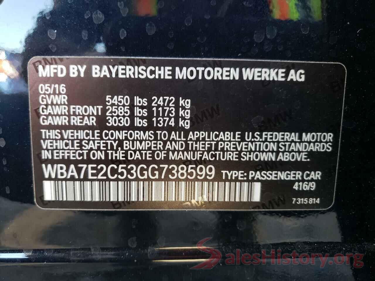 WBA7E2C53GG738599 2016 BMW 7 SERIES