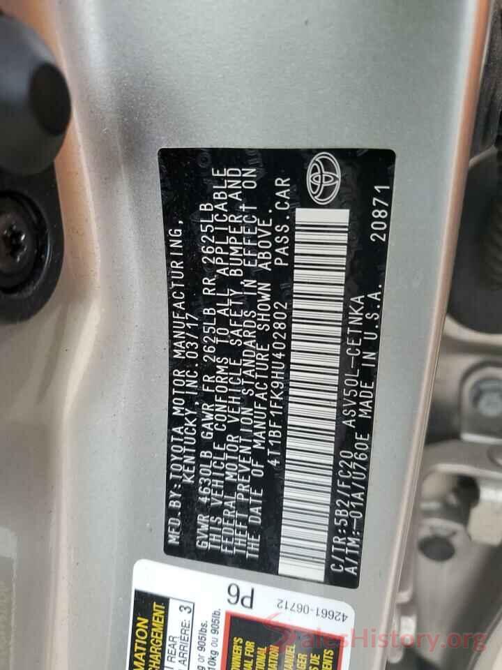 4T1BF1FK9HU402802 2017 TOYOTA CAMRY