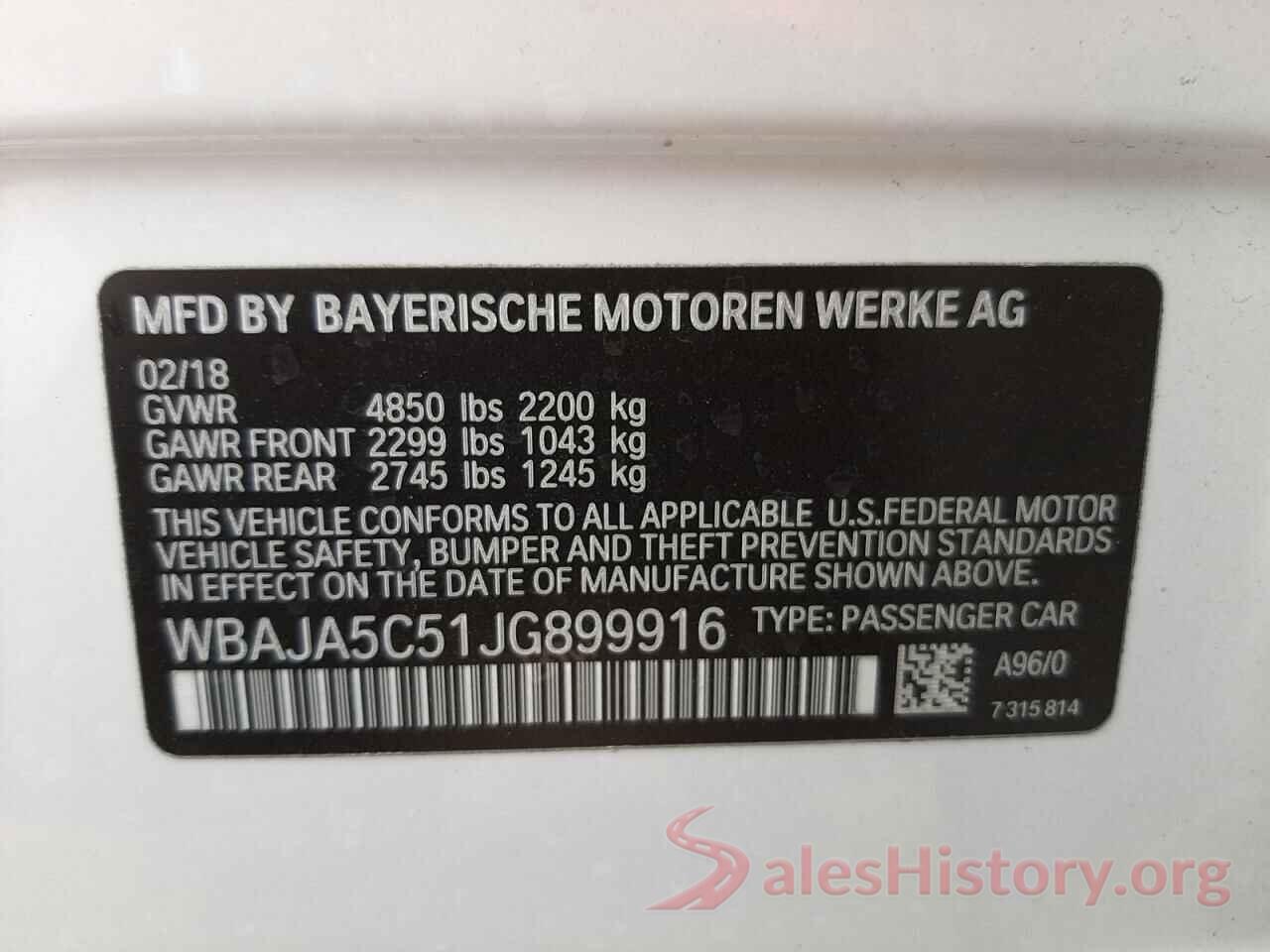 WBAJA5C51JG899916 2018 BMW 5 SERIES