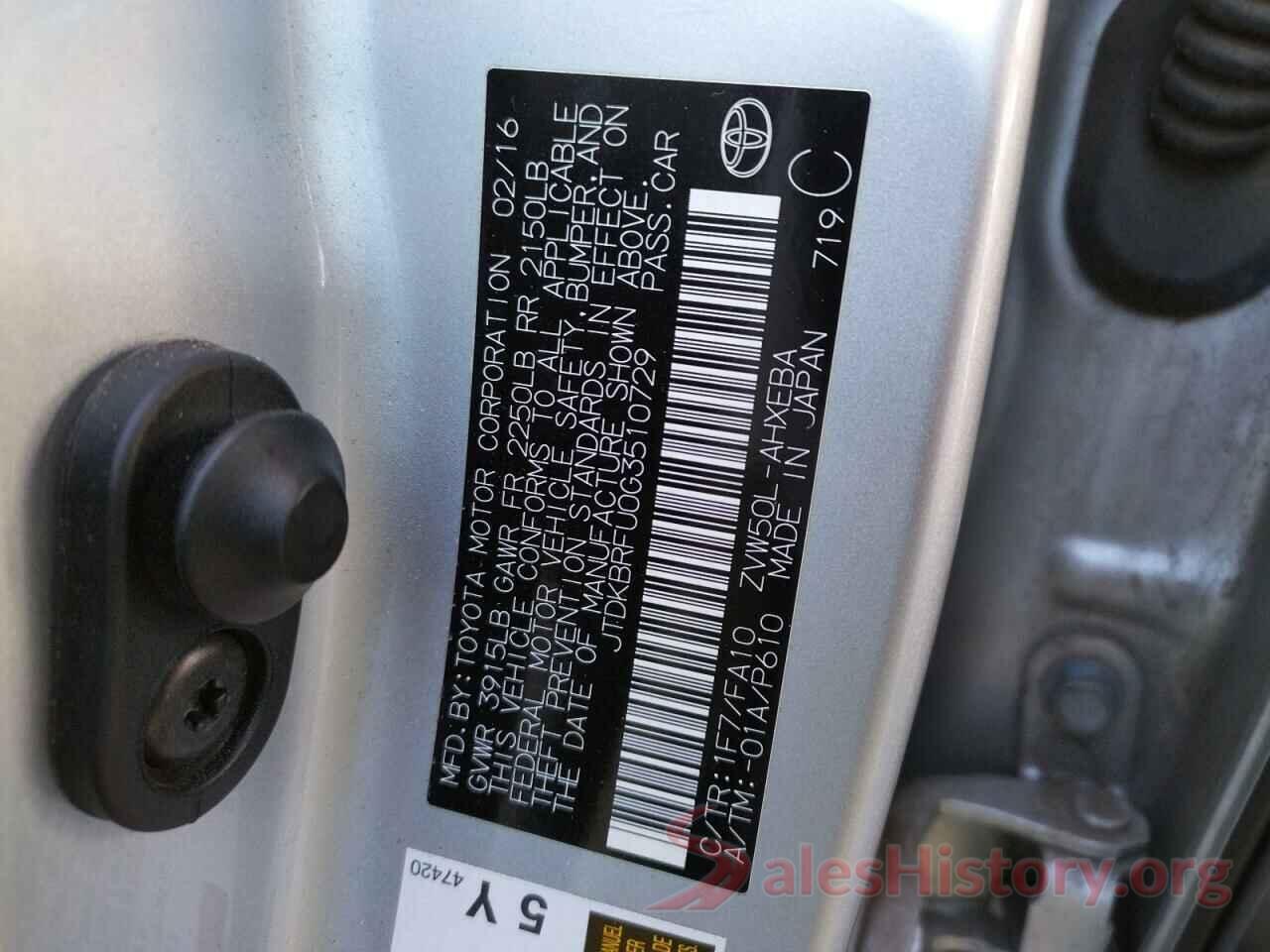 JTDKBRFU0G3510729 2016 TOYOTA PRIUS