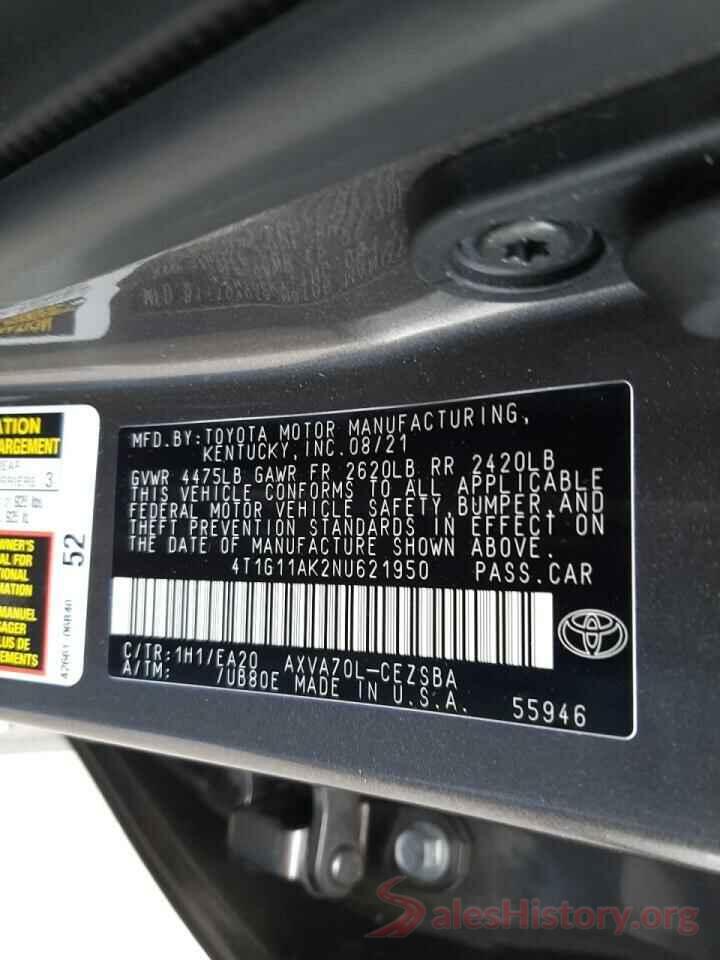 4T1G11AK2NU621950 2022 TOYOTA CAMRY