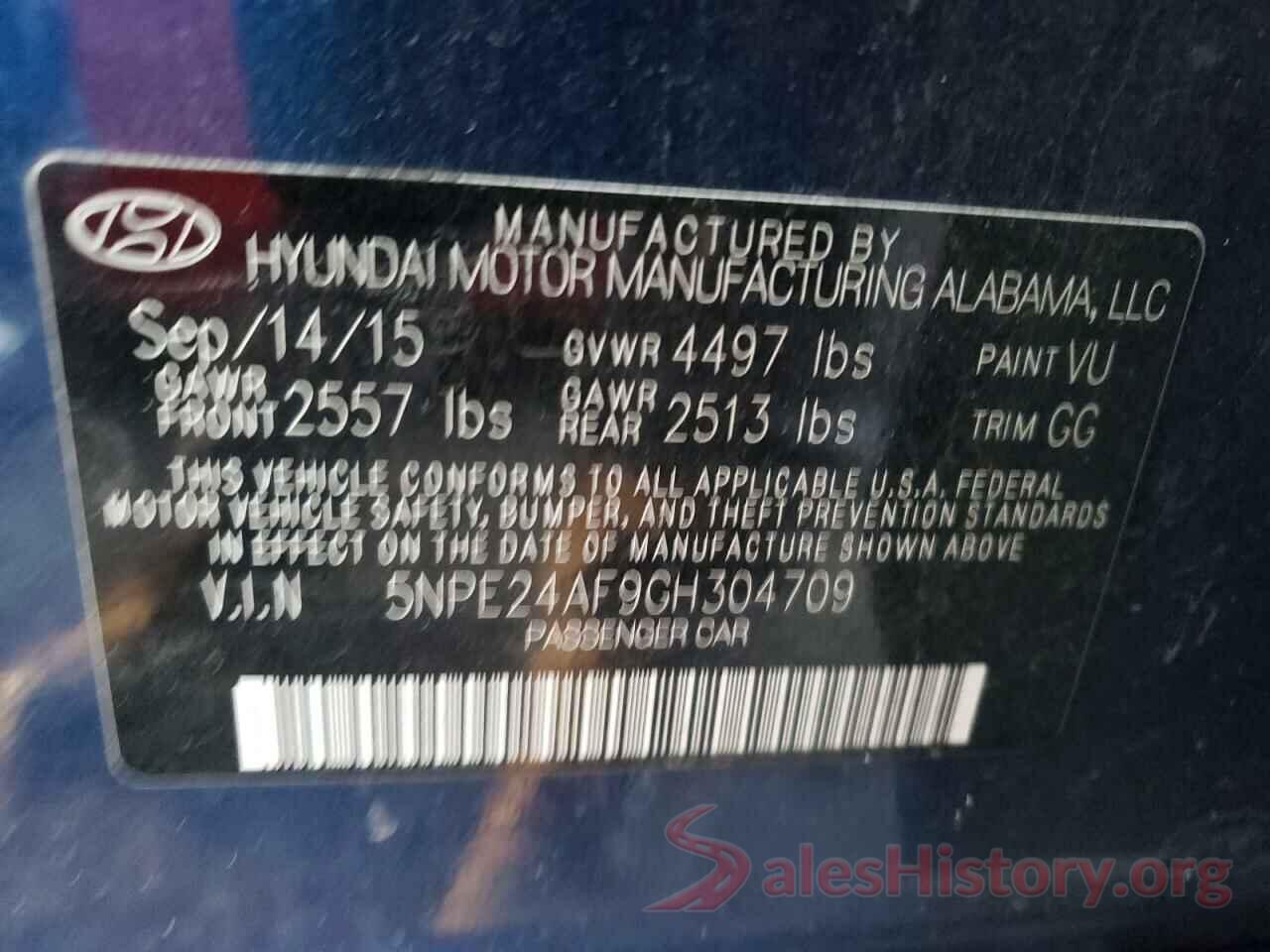 5NPE24AF9GH304709 2016 HYUNDAI SONATA