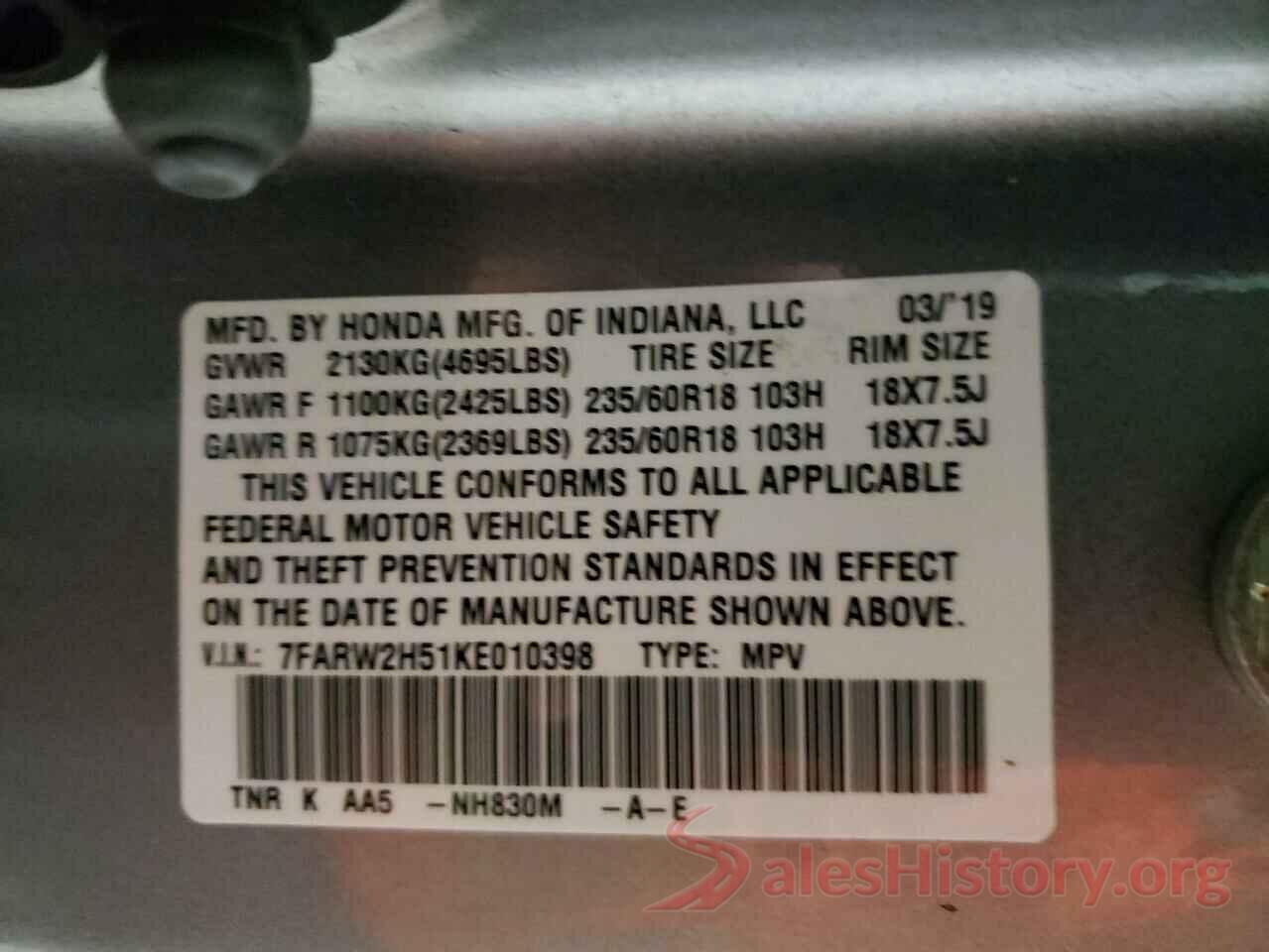 7FARW2H51KE010398 2019 HONDA CRV