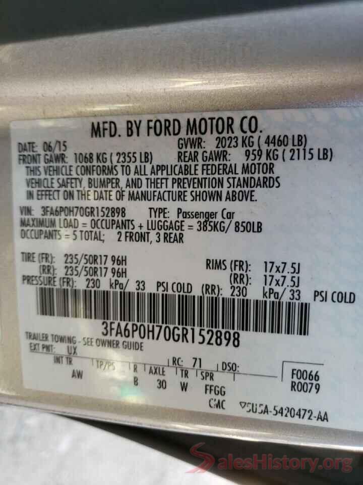 3FA6P0H70GR152898 2016 FORD FUSION