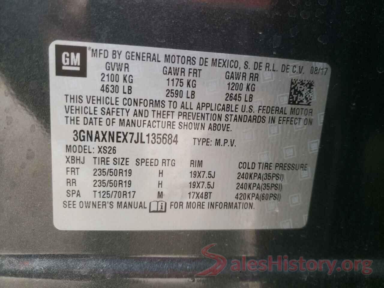 3GNAXNEX7JL135684 2018 CHEVROLET EQUINOX