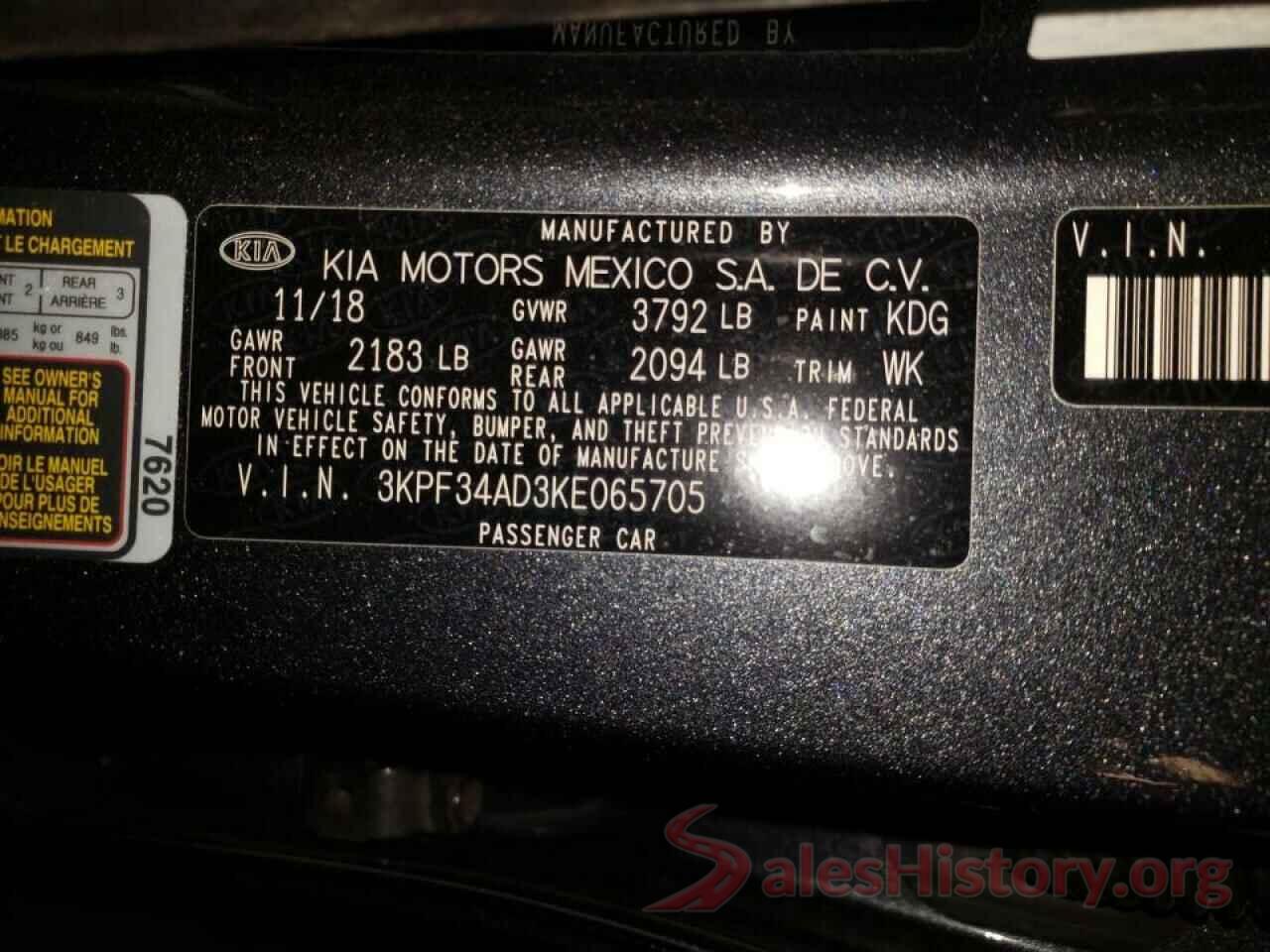 3KPF34AD3KE065705 2019 KIA FORTE