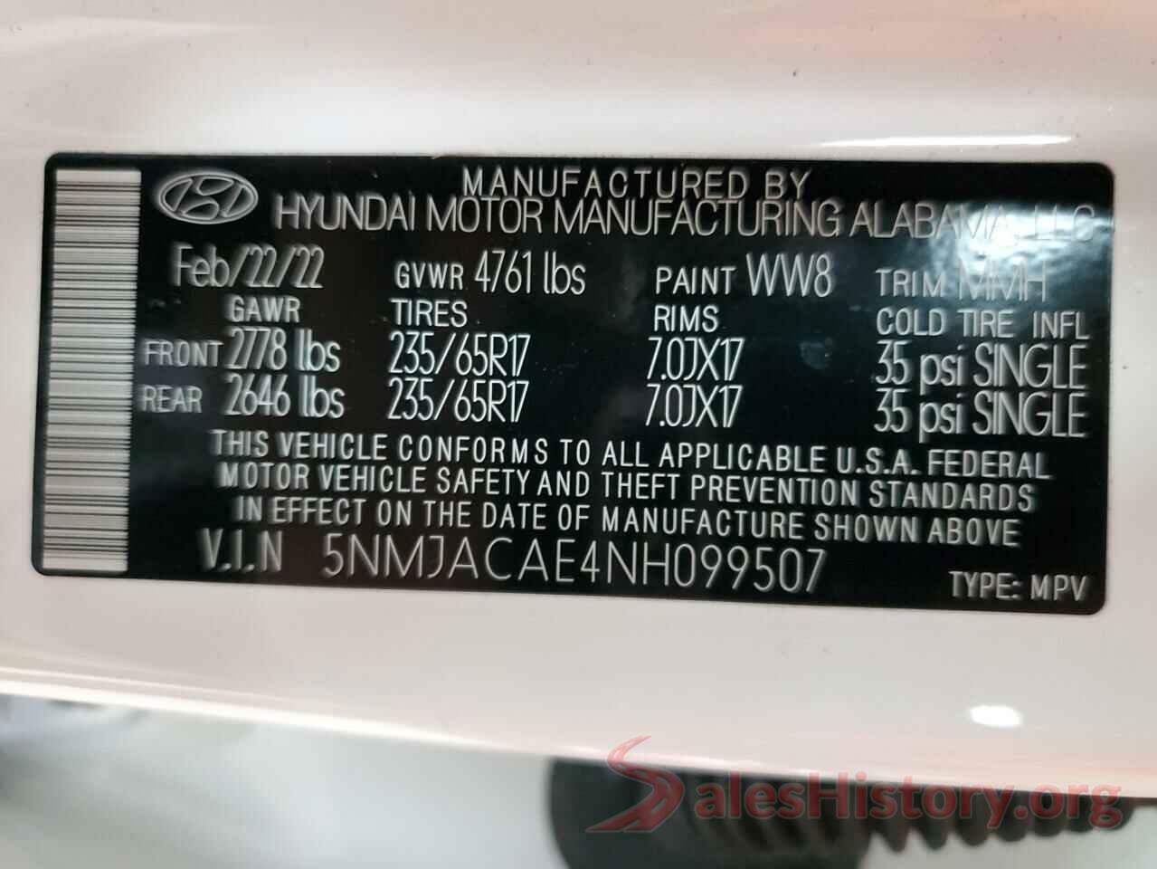 5NMJACAE4NH099507 2022 HYUNDAI TUCSON