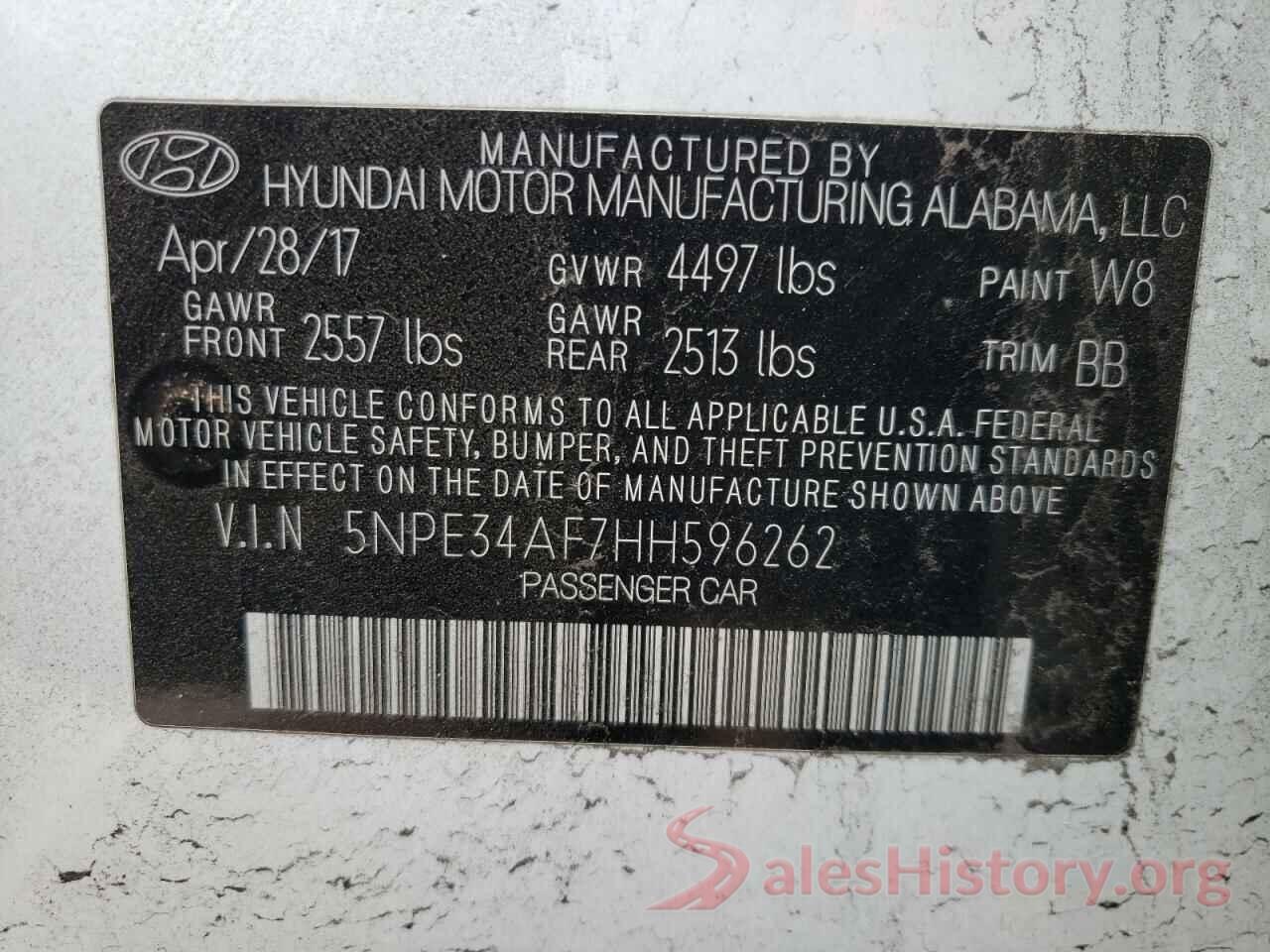 5NPE34AF7HH596262 2017 HYUNDAI SONATA