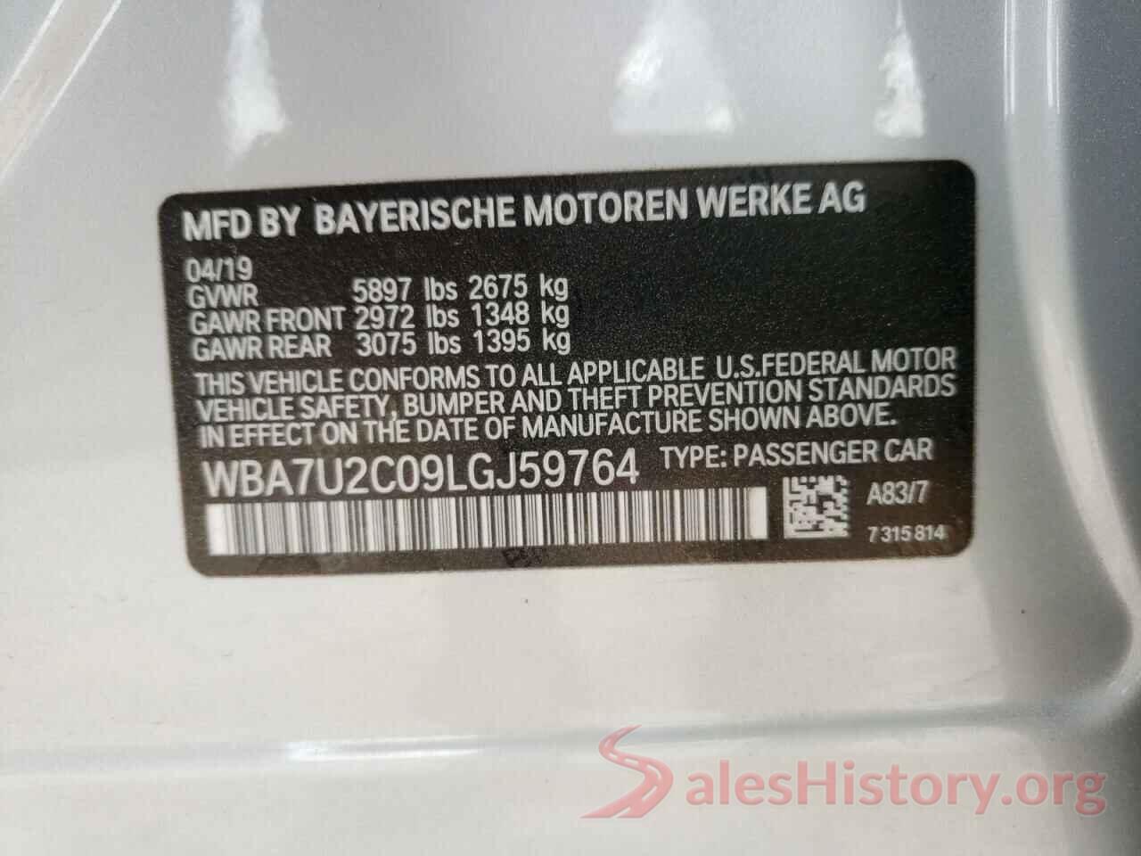 WBA7U2C09LGJ59764 2020 BMW 7 SERIES