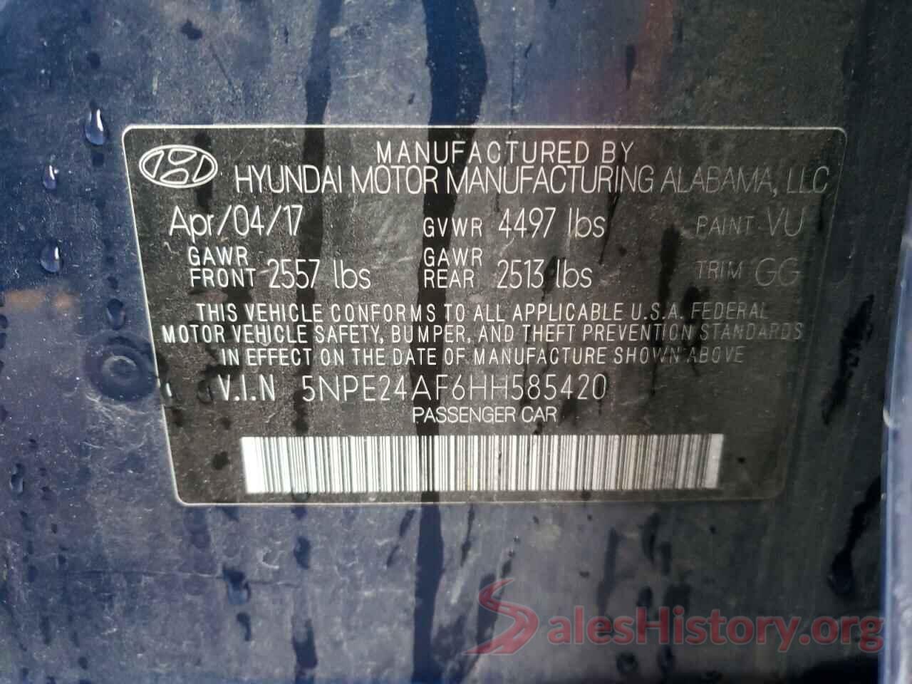 5NPE24AF6HH585420 2017 HYUNDAI SONATA