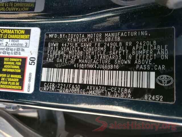 4T1B11HK4JU669816 2018 TOYOTA CAMRY