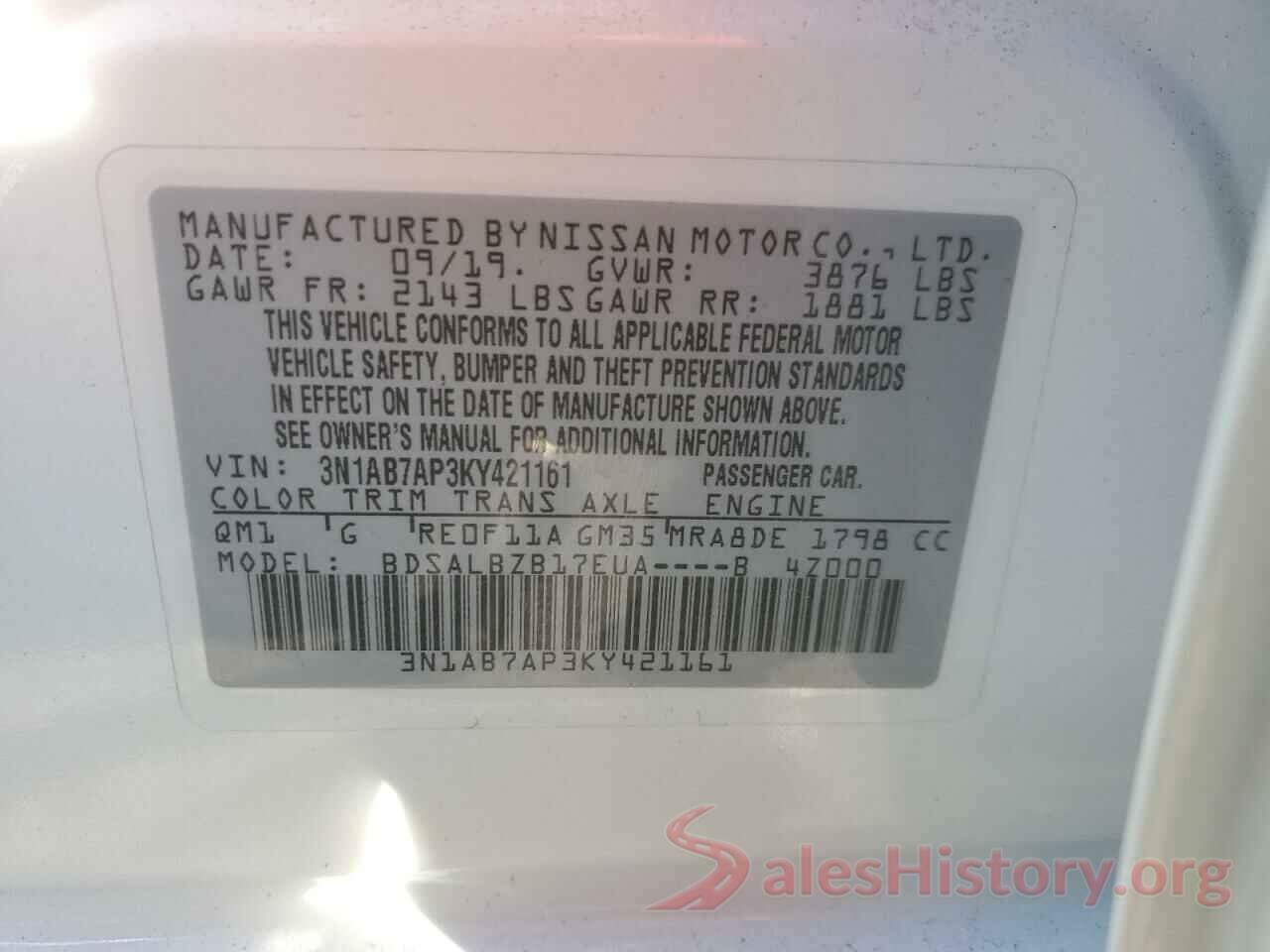 3N1AB7AP3KY421161 2019 NISSAN SENTRA